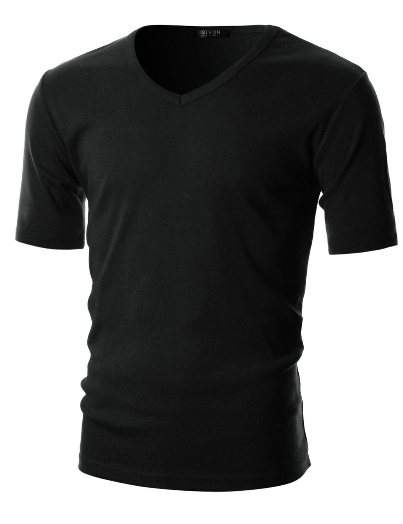 GIVON Menâ€™s Slim Fit V-Neck Short Sleeve T-Shirt â€“ 100% Cotton Ribbed Knit â€“ Midweight Basic Tee for Layering or Solo Wear / DCP063-BLACK-L - Image 1
